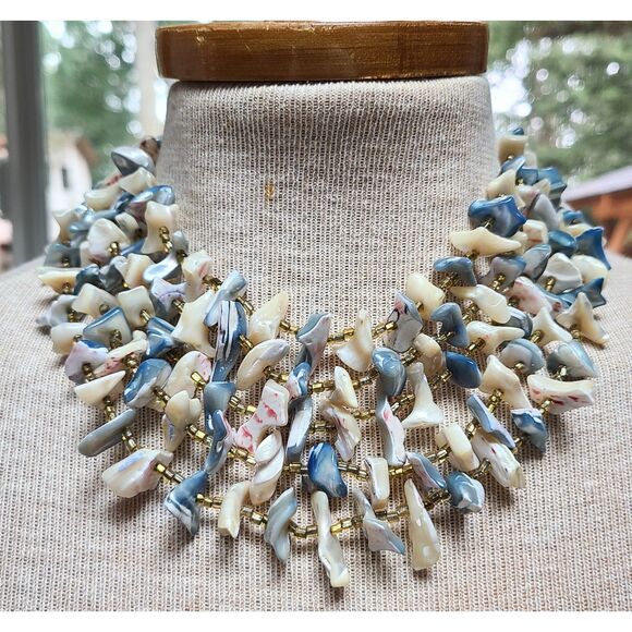 Vintage Multi Strand Abalone Sea Shell Choker Necklace Earrings Set Resortwear - Picture 3 of 6